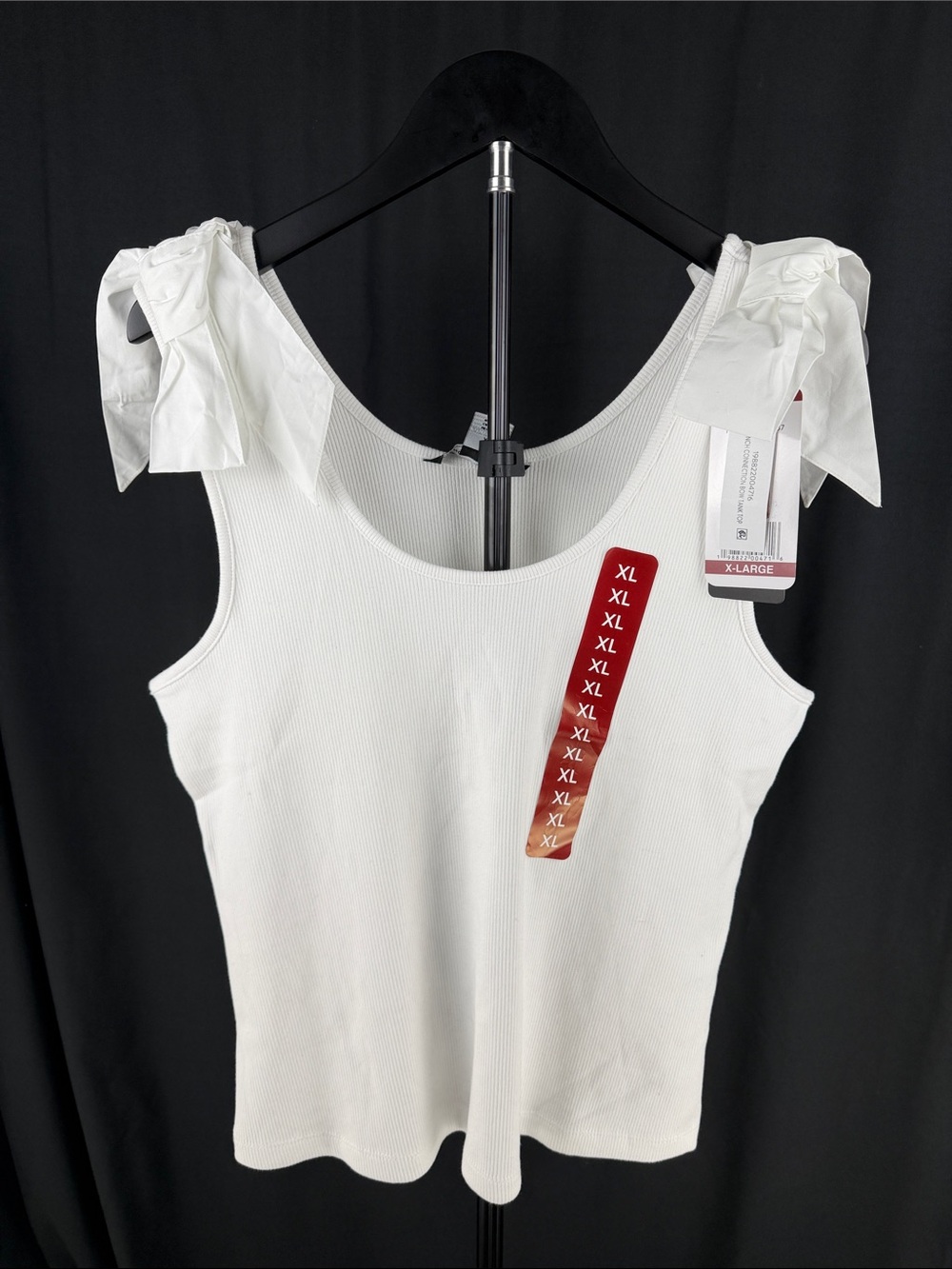 French Connection White Ribbed Tie-Shoulder Tank Top